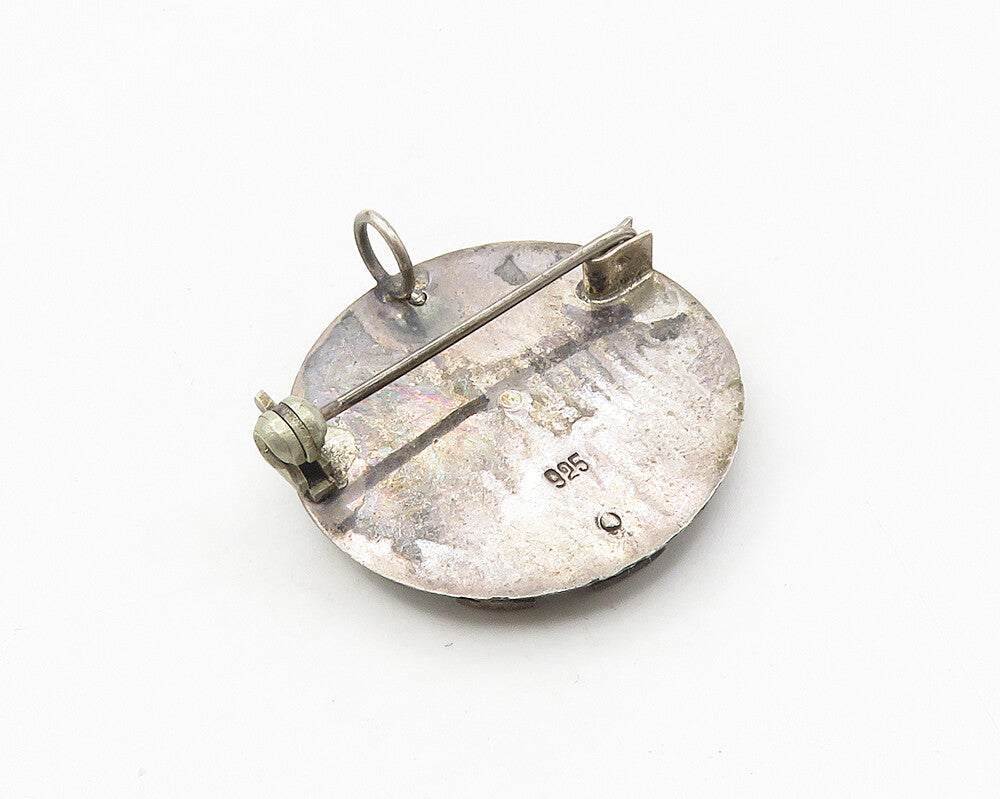 925 Sterling Silver  Vintage Oxidized Warrior Detail Round Brooch Pin  BP7249