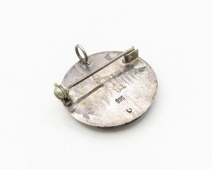 925 Sterling Silver  Vintage Oxidized Warrior Detail Round Brooch Pin  BP7249