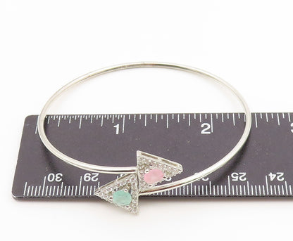 925 Silver  Vintage Dainty Tourmaline & Topaz Triangle Bypass Bracelet  BT9773