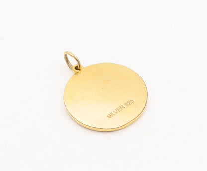 925 Sterling Silver Vintage Pendant Gold Plated Carved Medallion Of Hope PT23173