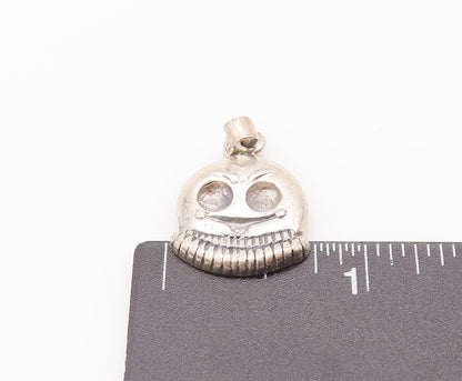 925 Sterling Silver Vintage Pendant Solid Carved Scary Halloween Skull  PT22674