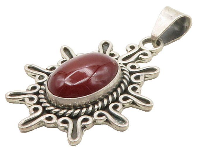MEXICO 925 Sterling Silver  Vintage Cabochon Cut Carnelian Pendant  PT13013