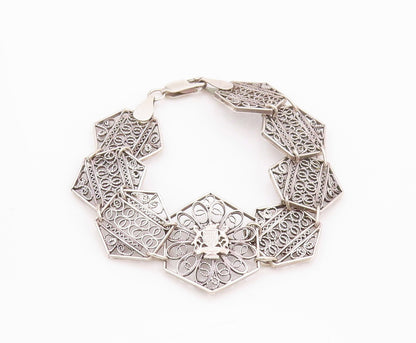 925 Sterling Silver Vintage Bracelet Designer Floral Open Work Band  BT11121
