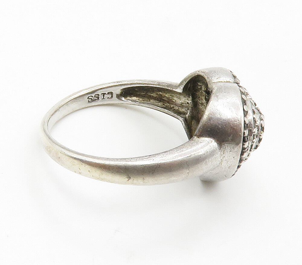 925 Sterling Silver Vintage Real Black & White Diamonds Band Ring Sz 8 RG15139