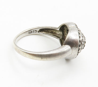 925 Sterling Silver Vintage Real Black & White Diamonds Band Ring Sz 8 RG15139