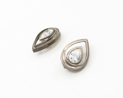 925 Sterling Silver Vintage Tear Drop Cubic Zirconia Non Pierce Earrings  EG8853