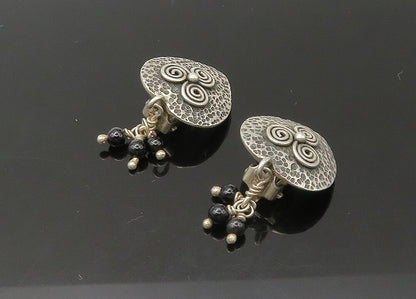 925 Silver   Vintage Black Onyx Love Heart Non Pierce Drop Earrings  EG10985