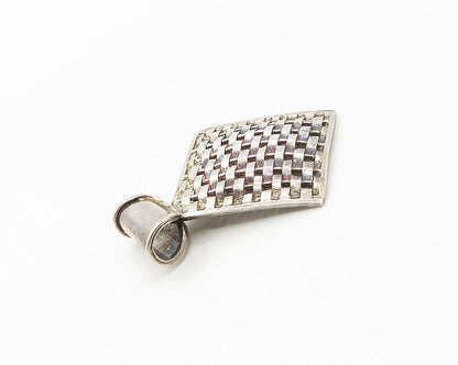 925 Sterling Silver  Vintage Shiny Woven Design Square Drop Pendant  PT13759