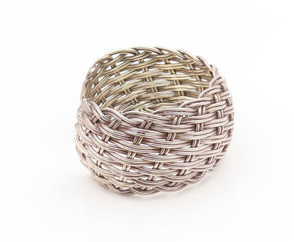 925 Sterling Silver Vintage Bracelet Modernist Basketweave Wide Cuff  BT11917