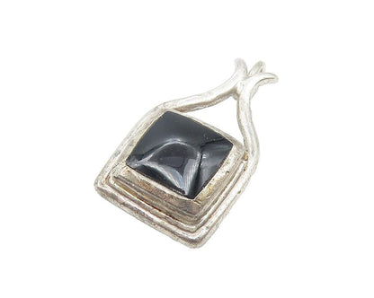925 Sterling Silver  Vintage Inlaid Black Onyx Square Drop Pendant  PT8994