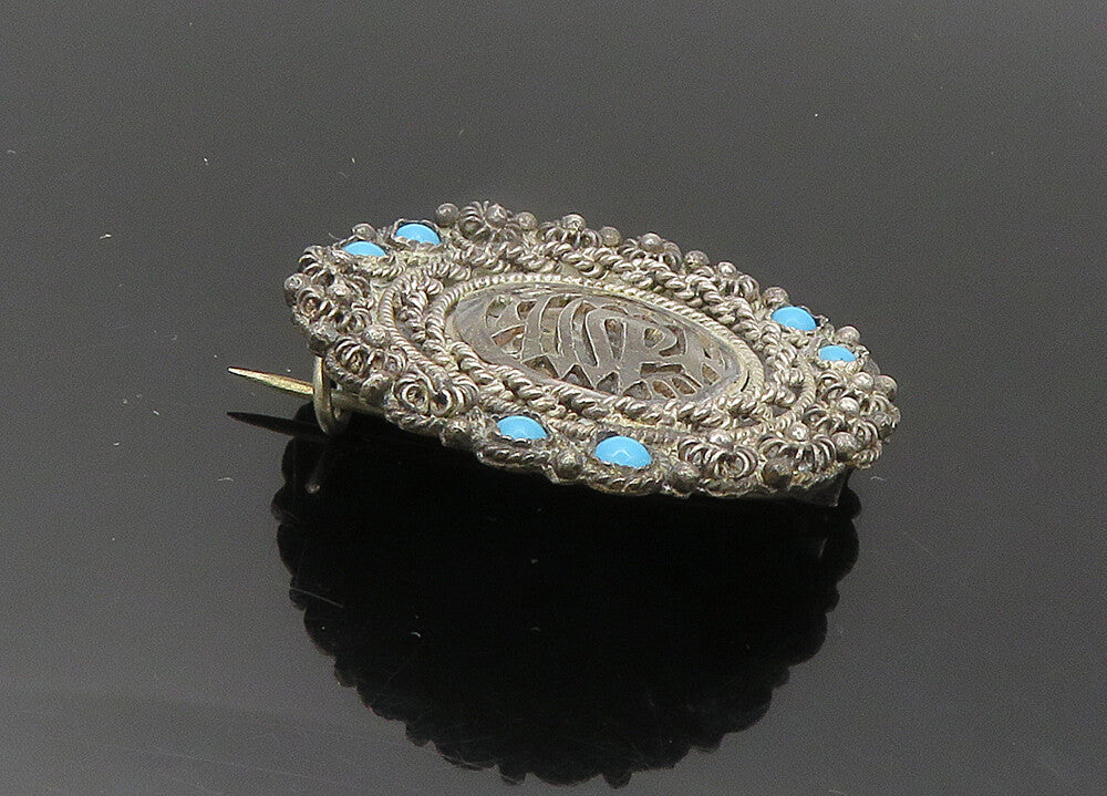 MIDDLE EAST 925 Silver  Vintage Turquoise Twist Islamic Brooch Pin  BP8636