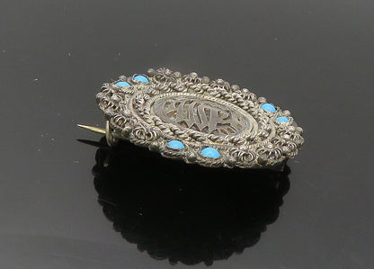 MIDDLE EAST 925 Silver  Vintage Turquoise Twist Islamic Brooch Pin  BP8636