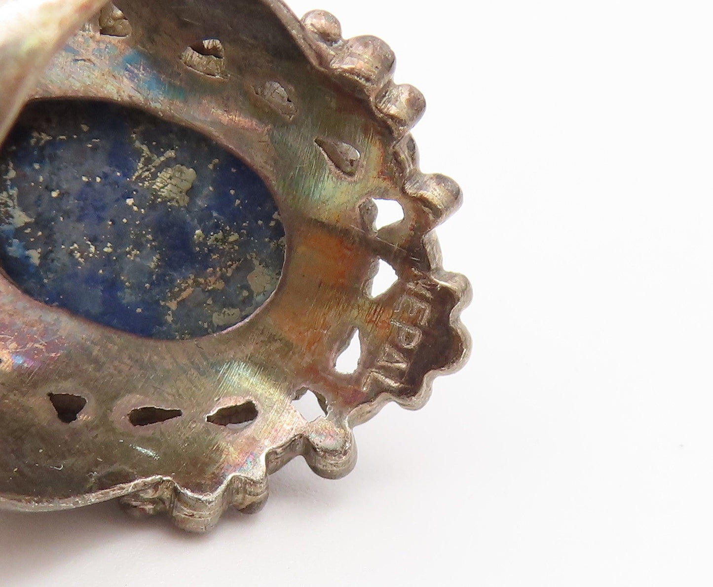 925 Sterling Silver Vintage Ring Cabochon Lapis Lazuli Flower  Sz 8  RG36886