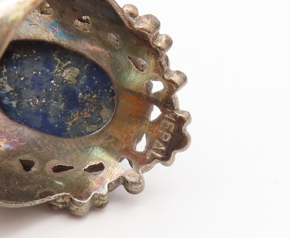 925 Sterling Silver Vintage Ring Cabochon Lapis Lazuli Flower  Sz 8  RG36886