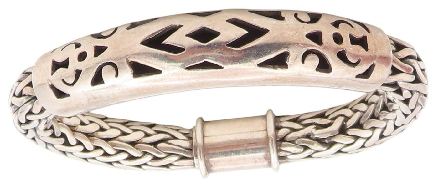 925 Sterling Silver Vintage Bracelet Braided Scrollwork Statement Cuff  BT11469