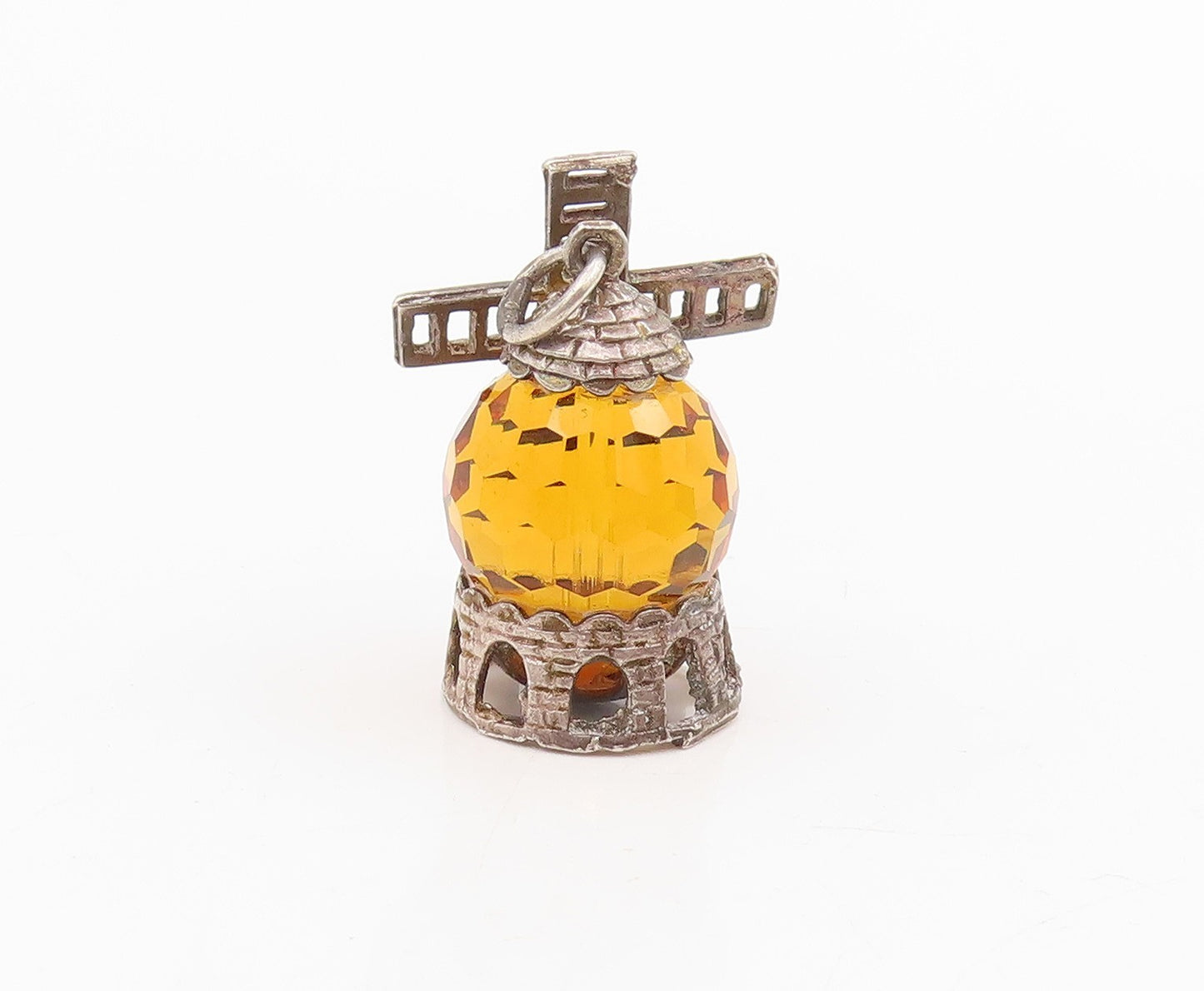 925 Sterling Silver Vintage Pendant Citrine Mechanical Windmill Charm  PT25699