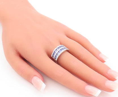 925 Sterling Silver Vintage Ring Round Cut Blue & White CZ Bands  Sz 7  RG29411