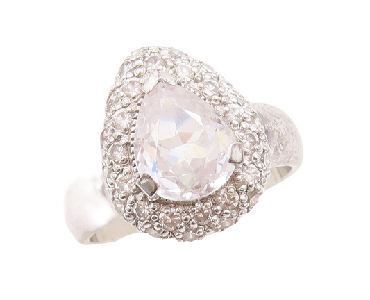 925 Sterling Silver Vintage Ring Drop Cut Topaz Beaded Frame  Sz 9   RG29812
