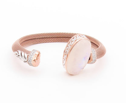 925 Sterling Silver Vintage Bracelet Rose Gold Plated Oval Opal & CZ  BT11232