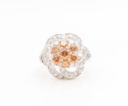 925 Sterling Silver Vintage Ring Citrine & White Topaz Floral Band Sz 7 RG35069