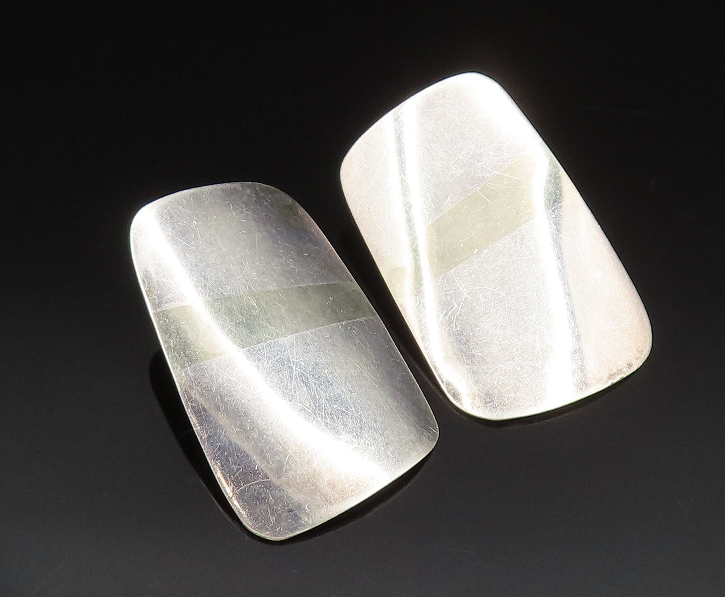 DESIGNER 925 Sterling Silver Vintage Minimalist Flat Abstract Earrings EG11896