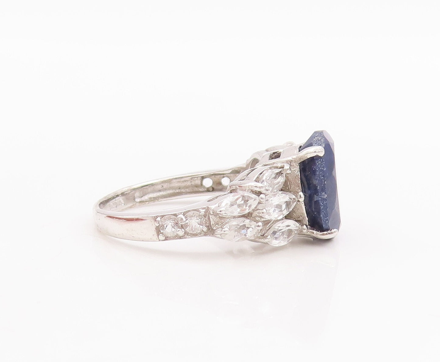 925 Sterling Silver Vintage Ring Oval Cut Sapphire Marquise Topaz  Sz 7  RG29218