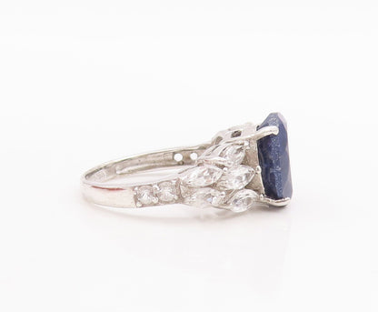 925 Sterling Silver Vintage Ring Oval Cut Sapphire Marquise Topaz  Sz 7  RG29218