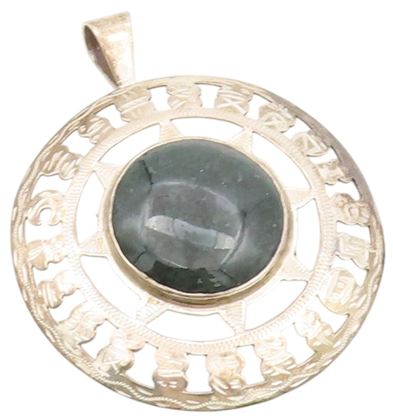 925 Sterling Silver Vintage Brooch Cabochon Gemstone Cutout Sun  BP11676