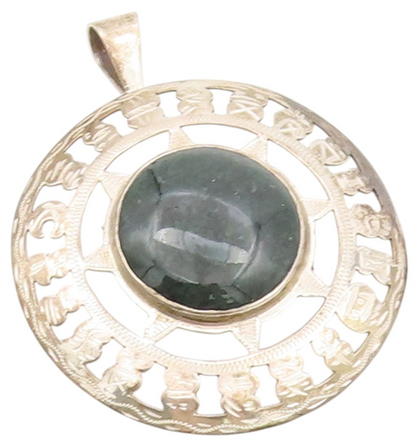925 Sterling Silver Vintage Brooch Cabochon Gemstone Cutout Sun  BP11676