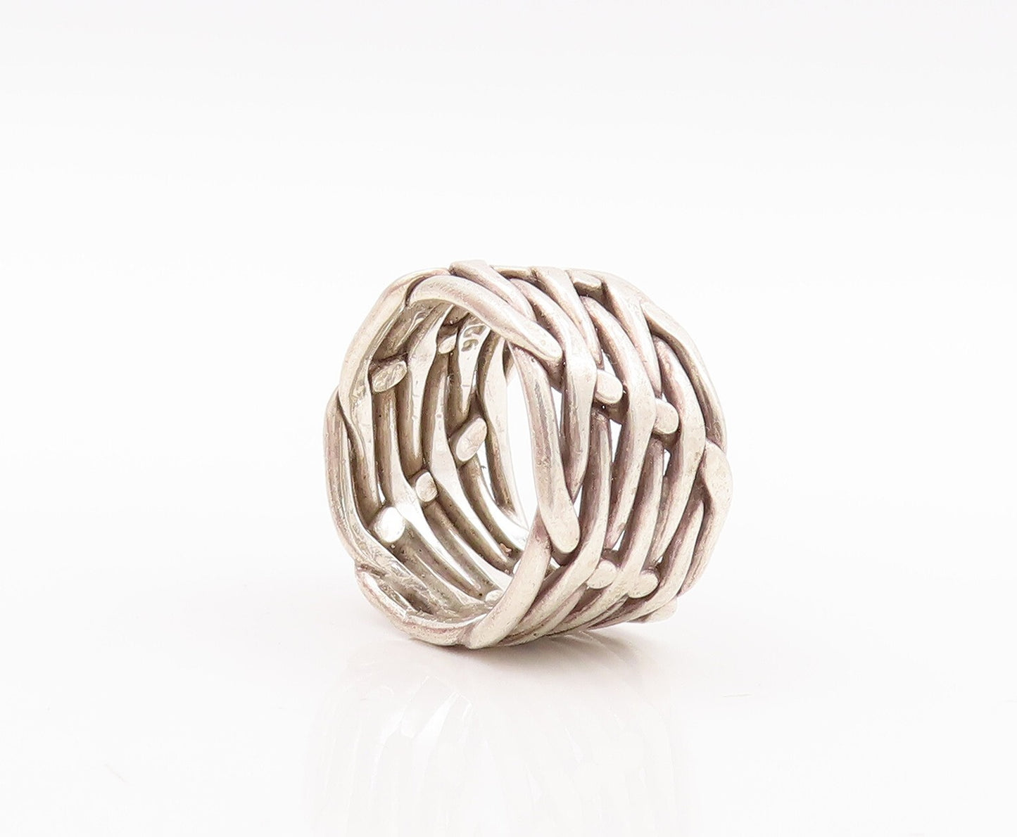 925 Sterling Silver Vintage Ring Solid Trellis Stack Rope Effect  Sz 7  RG28794