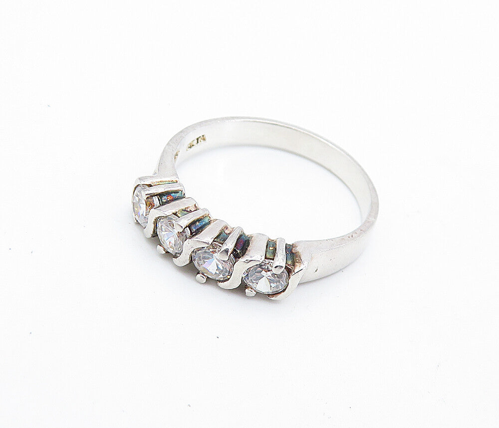 SETA 925 Silver  Vintage Cubic Zirconia 4 Stone Swirl Band Ring Sz 9.5  RG7056
