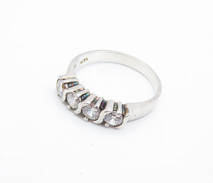 SETA 925 Silver  Vintage Cubic Zirconia 4 Stone Swirl Band Ring Sz 9.5  RG7056