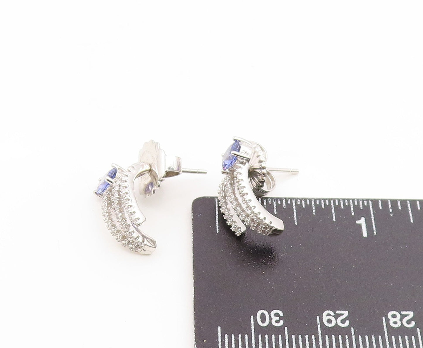 925 Sterling Silver Vintage Earrings Elegant Oval Tanzanite & CZ Stud  EG14196