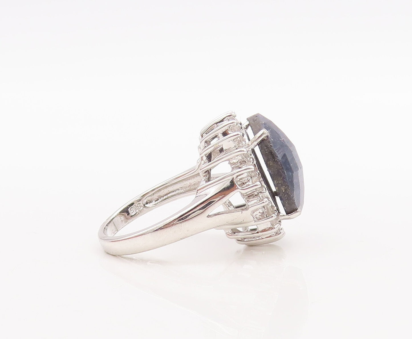 925 Sterling Silver Vintage Ring Large Round Sapphire Halo Topaz  Sz 7  RG29503