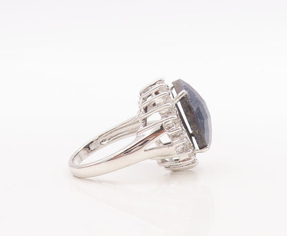 925 Sterling Silver Vintage Ring Large Round Sapphire Halo Topaz  Sz 7  RG29503