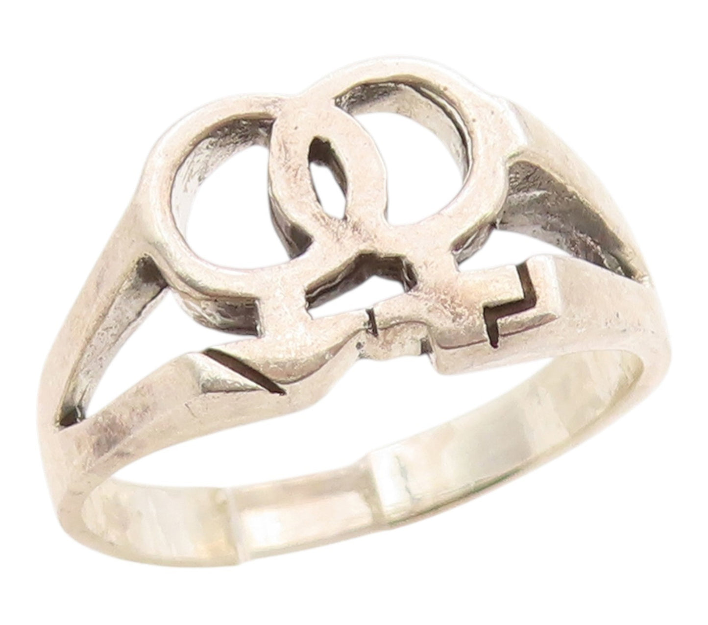 925 Sterling Silver Vintage Ring Interlocking Gender Symbol Band Sz 12.5 RG36309