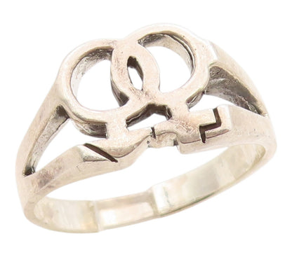 925 Sterling Silver Vintage Ring Interlocking Gender Symbol Band Sz 12.5 RG36309