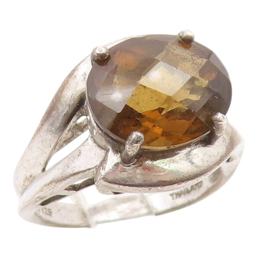 925 Sterling Silver Vintage Ring Modernist Smoky Quartz Band  Sz 7.5  RG36252