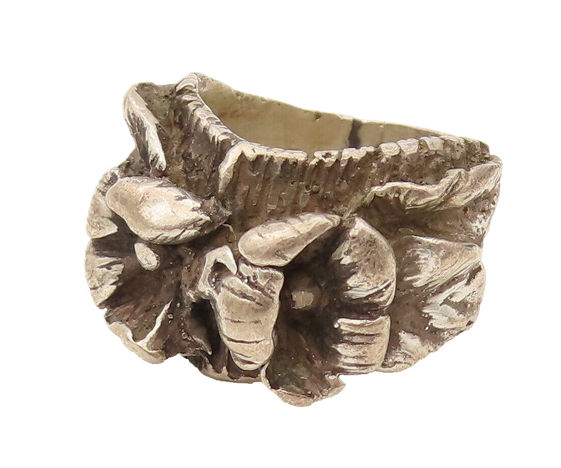 925 Sterling Silver  Vintage Antique 3D Rose Flower Band Ring Sz 5.5  RG26365