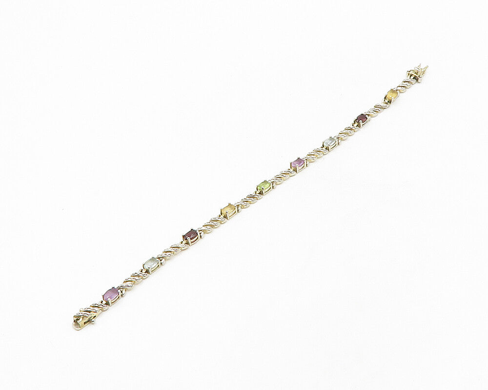 ROSS SIMON 925 Sterling Silver Vintage Topaz & Multi Stone Chain Bracelet BT7618