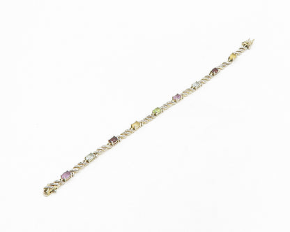 ROSS SIMON 925 Sterling Silver Vintage Topaz & Multi Stone Chain Bracelet BT7618