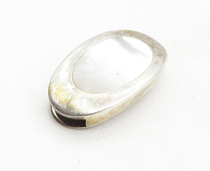 925 Sterling Silver  Vintage Mother Of Pearl Etched Flower Pendant  PT7126
