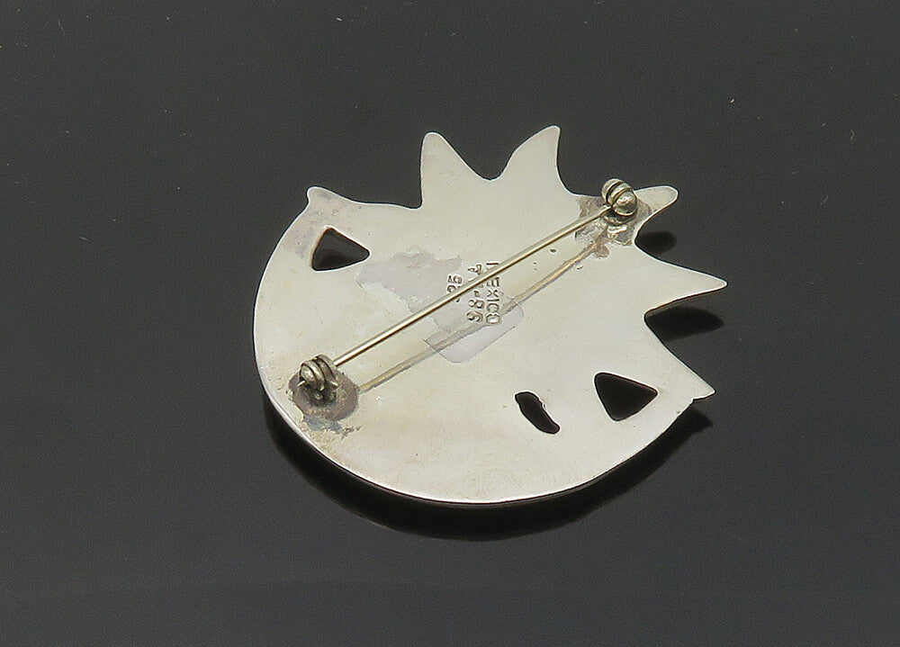 MEXICO 925 Sterling Silver  Vintage Shiny Sun & Moon Face Brooch Pin  BP7965