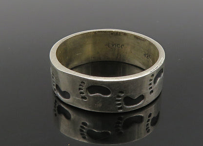MEXICO 925 Sterling Silver Vintage Oxidized Footprints Band Ring Sz 10.5 RG23035