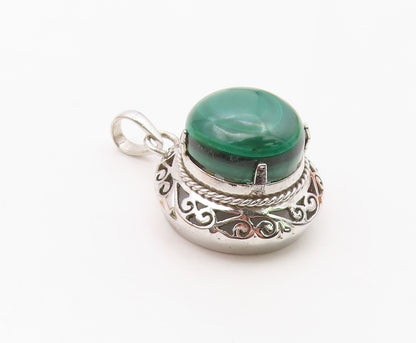 925 Sterling Silver  Vintage Cabochon Malachite Open Scroll Pendant  PT20877