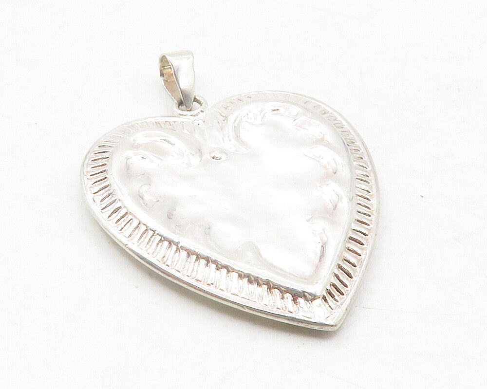 925 Sterling Silver  Vintage Shiny Love Heart Etched Border Pendant  PT9643