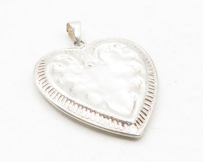 925 Sterling Silver  Vintage Shiny Love Heart Etched Border Pendant  PT9643