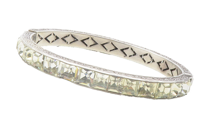 925 Sterling Silver  Vintage Cubic Zirconia Floral Bangle Bracelet  BT4761