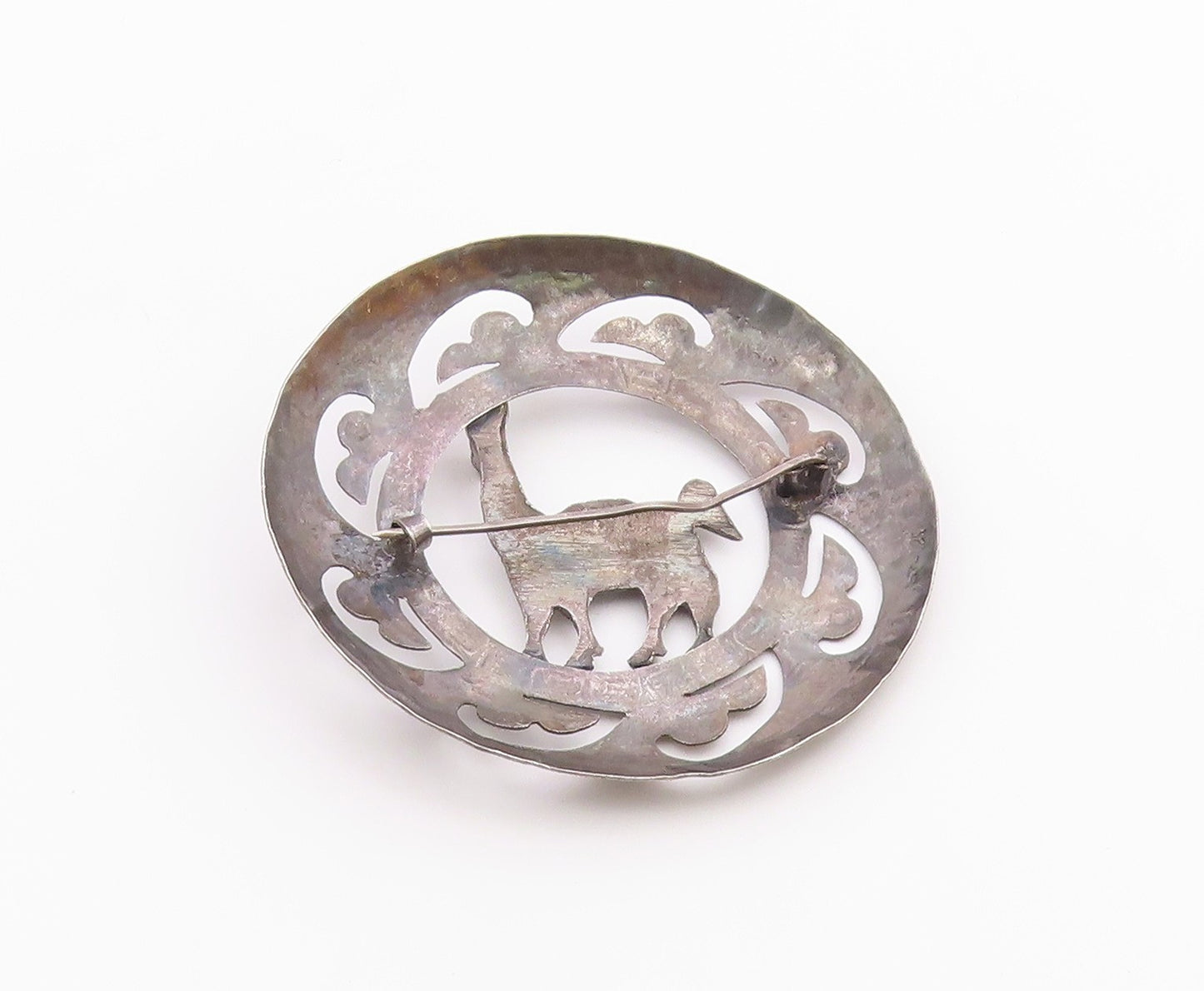 925 Sterling Silver  Vintage Antique Alpaca Greek Key Etched Brooch Pin BP4879
