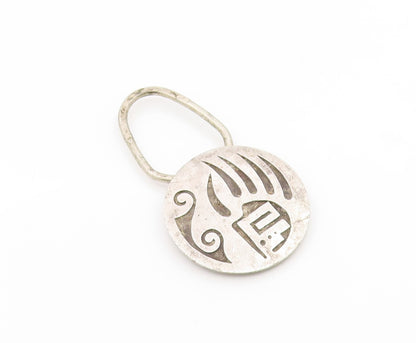 925 Sterling Silver Vintage Key Chain NAVAJO Carved Bear Paw Overlay Fob  TR4210